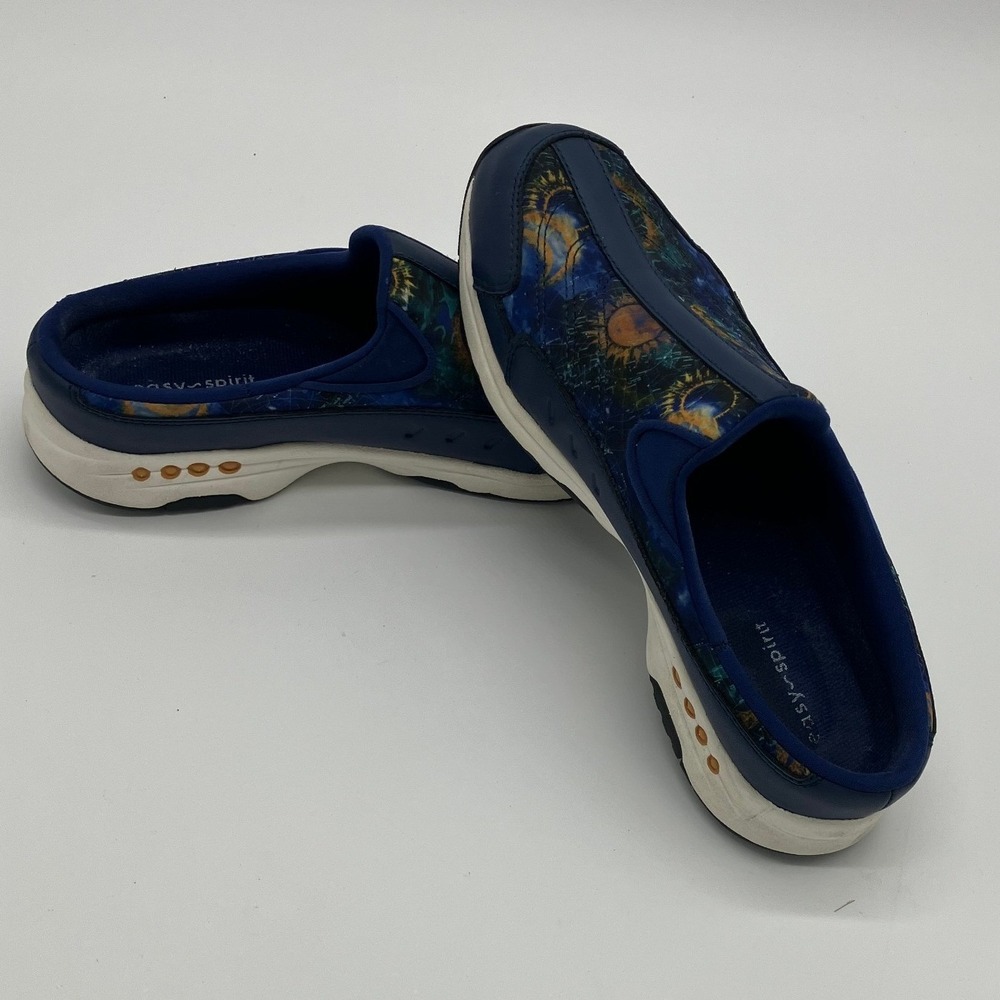 Easy Spirit Traveltime Celestial Sun Moon Navy Blue Slip On Mules Clogs Womens 9